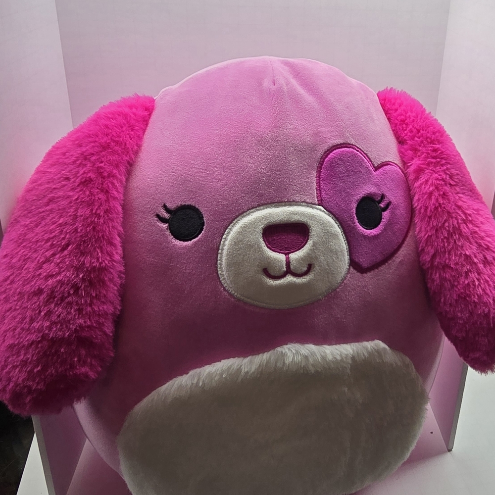 Squishmallow 14” Sager Pink Dog With White Furry Belly